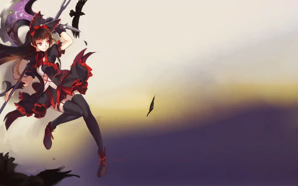 HD desktop wallpaper featuring an anime character from Gate (2015) in a dynamic pose with a gradient background.