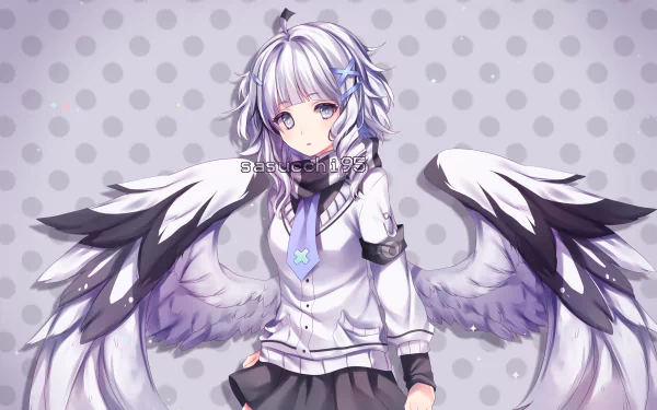 white eyes wings white hair Anime Original HD Desktop Wallpaper | Background Image