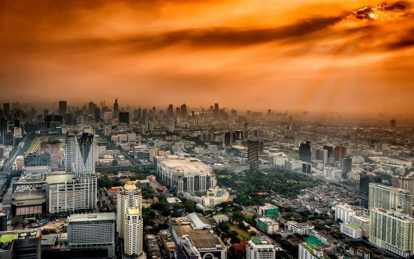Man Made Bangkok Cities Thailand City Cityscape Aerial Building Sunbeam Horizon HD Wallpaper | Background Image