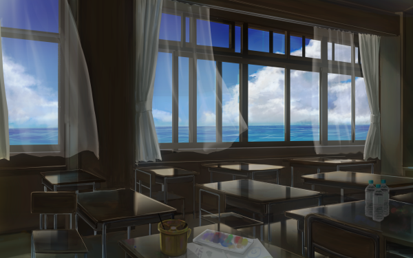 Anime Original Classroom Sea Sky Cloud HD Wallpaper | Background Image