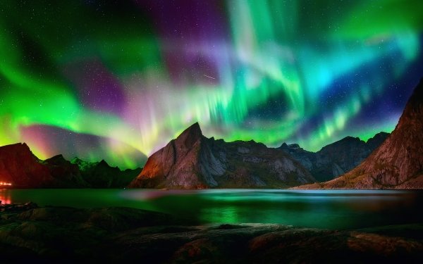 Earth Aurora Borealis Nature Night Sky Light Mountain HD Wallpaper | Background Image