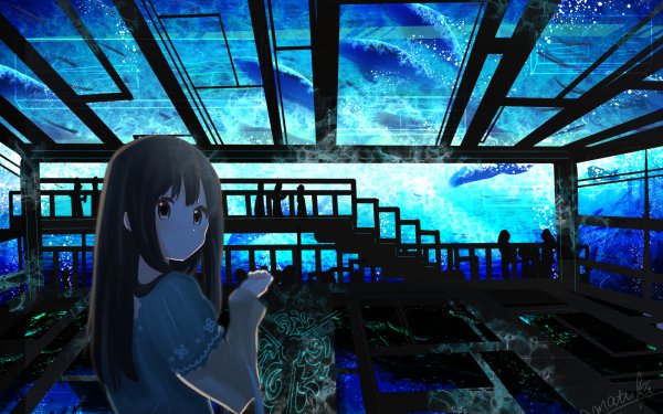 Anime Girl Long Hair Aquarium Fish Blue HD Wallpaper | Background Image