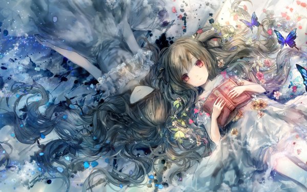 Anime Original Butterfly Red Eyes Long Hair Reflection Wallpaper