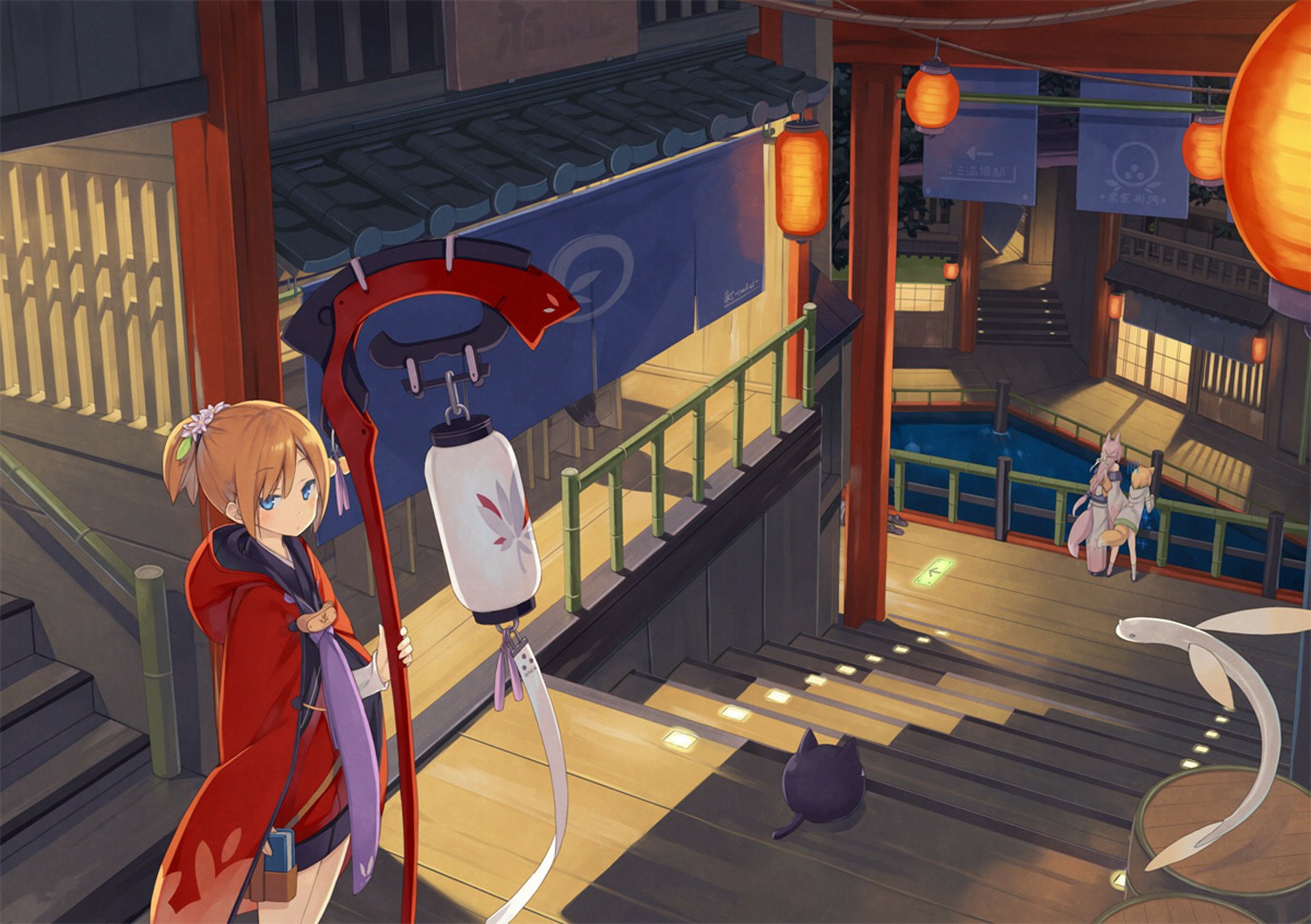 Download Lantern Festival Brown Hair Blue Eyes Anime Original Wallpaper by 室埴 ポコ