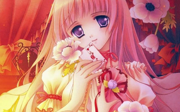 Anime Original Long Hair Blonde Smile Flower Letter Heart Purple Eyes Blush Clock HD Wallpaper | Background Image