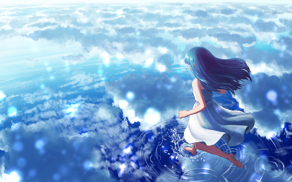 Anime Original Sky Cloud Blue Hair Dress HD Wallpaper | Background Image