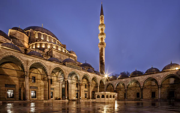Istanbul building dome night architecture mosque religious Süleymaniye Mosque HD Desktop Wallpaper | Background Image