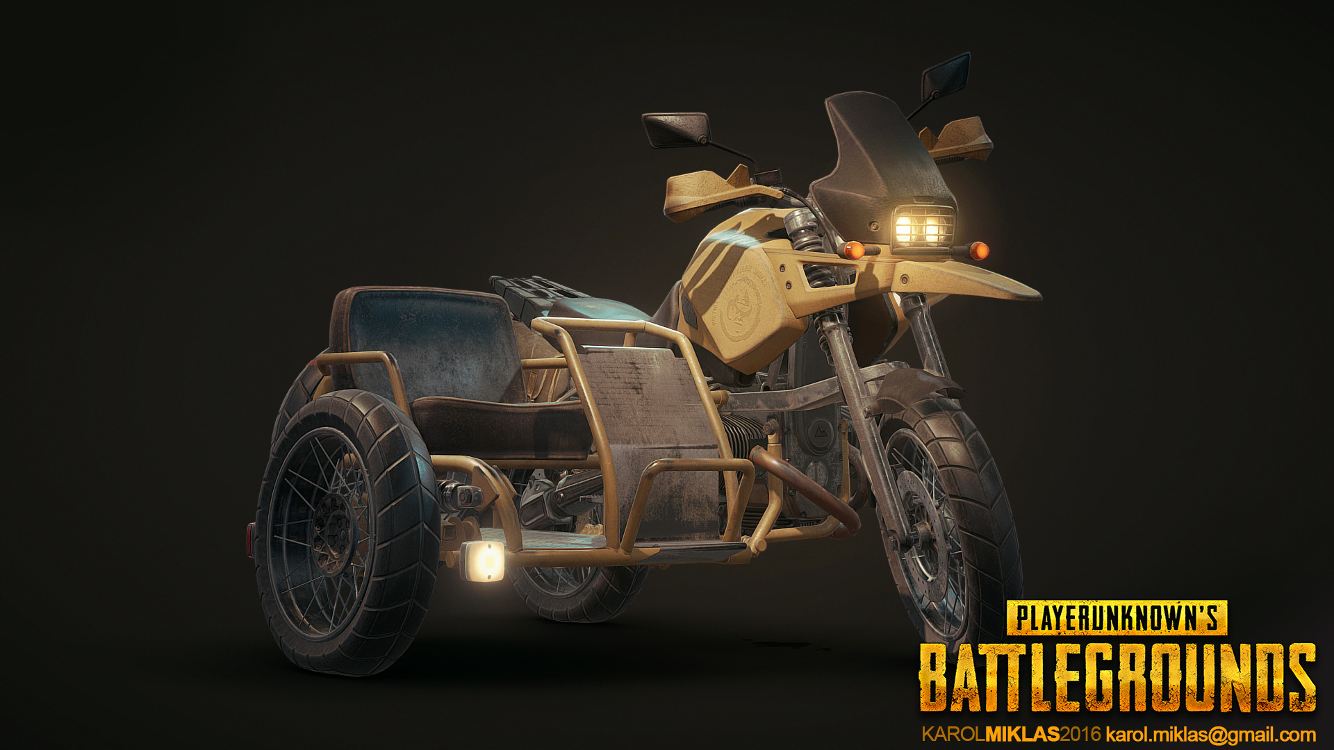 HD wallpaper of a motorcycle from PlayerUnknown's Battlegrounds against a dark background.