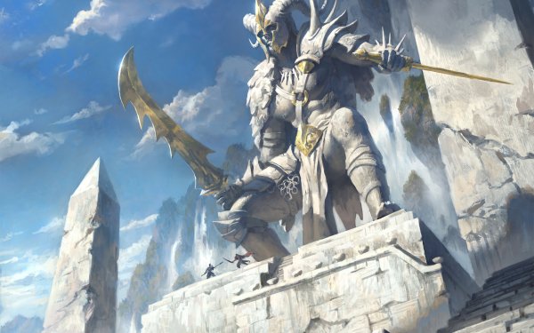 Fantasy Warrior Statue Sword Fight HD Wallpaper | Background Image