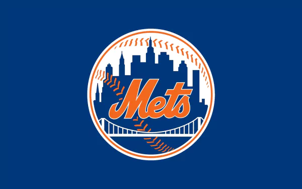 HD desktop wallpaper featuring the New York Mets logo with a blue background.