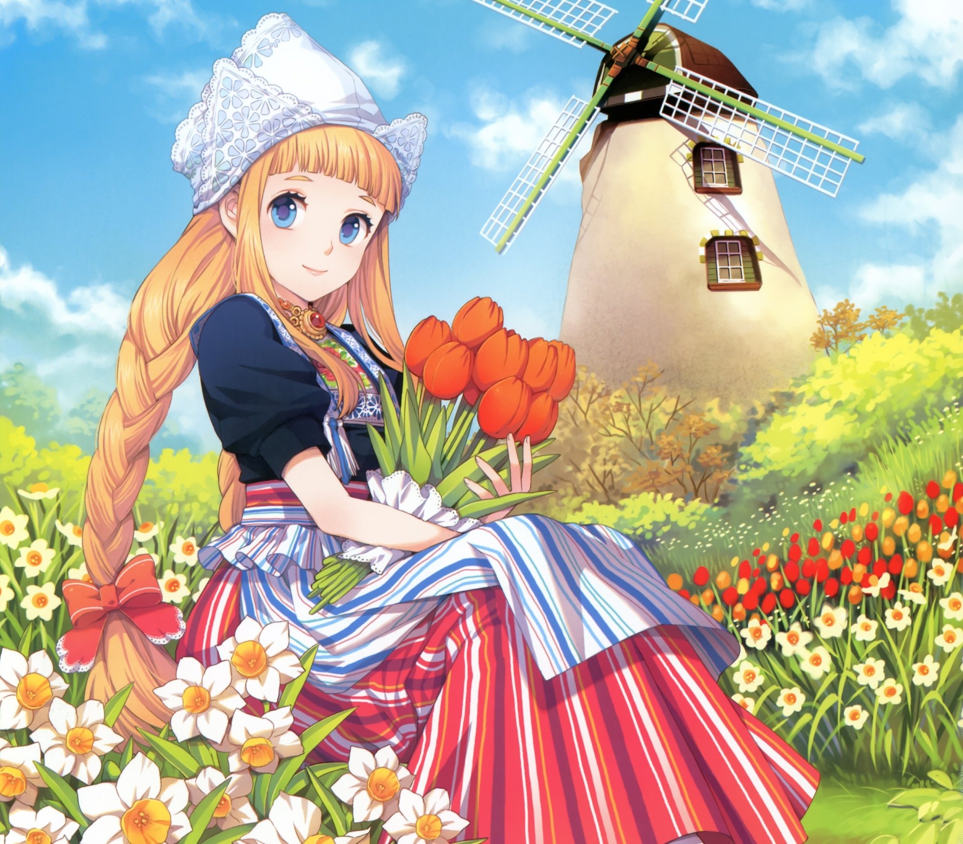 Download Bow (Clothing) Blush Daffodil Hat Braid Smile Blue Eyes Blonde ...
