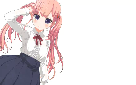 HD PC desktop wallpaper featuring Lilina Sanada from the anime Love and Lies, depicted with pink twin-tail hair and a white blouse with a dark skirt.