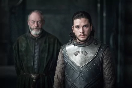 HD desktop wallpaper featuring Liam Cunningham as Davos Seaworth and Kit Harington as Jon Snow from the TV show Game of Thrones.