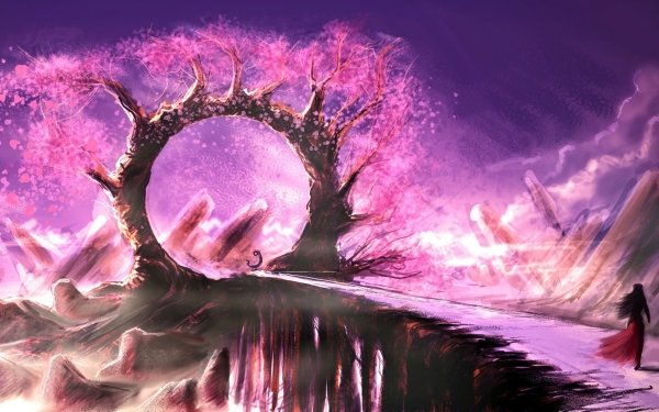 Fantasy Landscape Pink Tree HD Wallpaper | Background Image