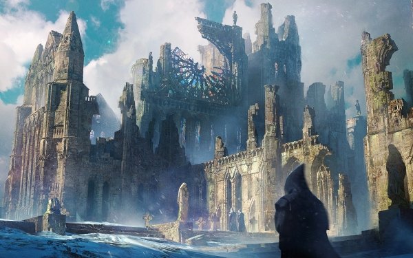 Fantasy Ruin Cathedral Statue Religious HD Wallpaper | Background Image