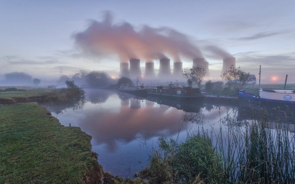 Man Made Power Plant Smoke River Reflection Nuclear Plant HD Wallpaper | Background Image