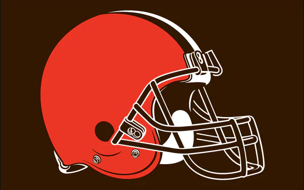 HD PC desktop wallpaper/background: Cleveland Browns orange football helmet on a brown field, bold sports graphic.
