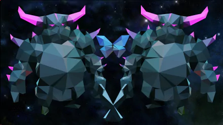 Low-poly mirrored PEKKA (Clash Royale) figures with glowing purple horns against a starry space background — video game Clash of Clans HD PC desktop wallpaper.