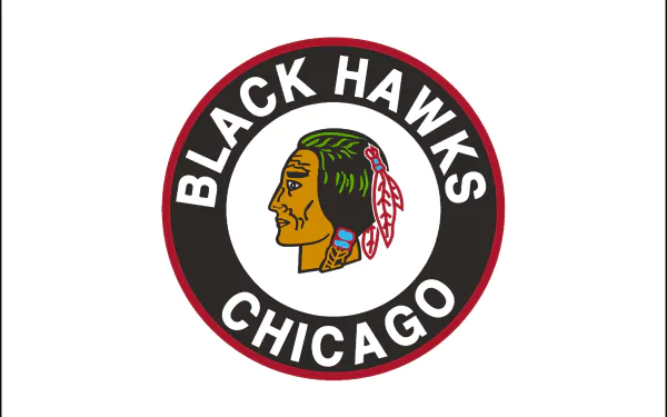 HD PC desktop wallpaper featuring the Chicago Blackhawks logo, highlighting the team's iconic Native American head emblem with bold black, red, and white sports-themed design.