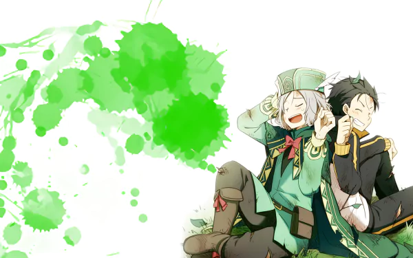 HD anime desktop wallpaper featuring Otto Suwen and Subaru Natsuki from Re:Zero - Starting Life in Another World with vibrant green paint splashes in the background.