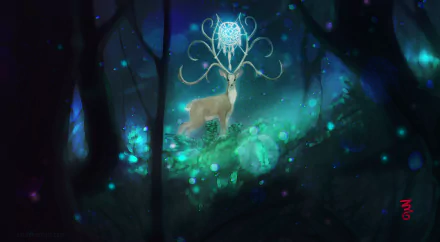 magic night dreamcatcher forest fantasy deer HD Desktop Wallpaper | Background Image