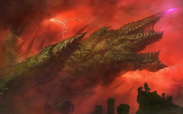 Fantasy Dragon Lightning Fog HD Wallpaper | Background Image