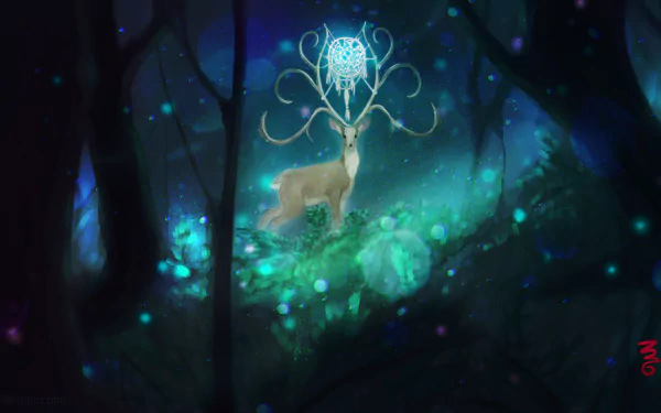 magic night dreamcatcher forest fantasy deer HD Desktop Wallpaper | Background Image