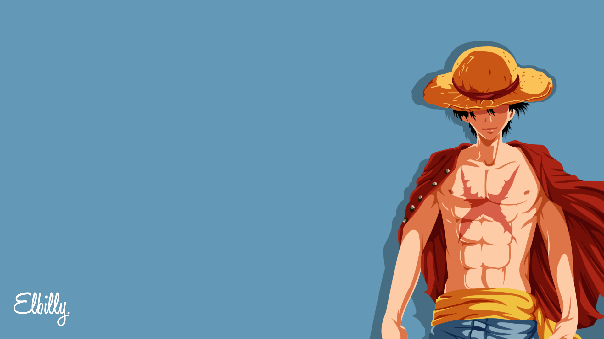 Monkey D. Luffy from One Piece stands confidently against a blue background in this detailed 4K Ultra HD anime PC desktop wallpaper.