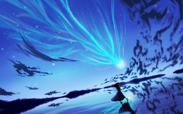 Anime Original Meteor Dress Sky Cloud Star Lake HD Wallpaper | Background Image