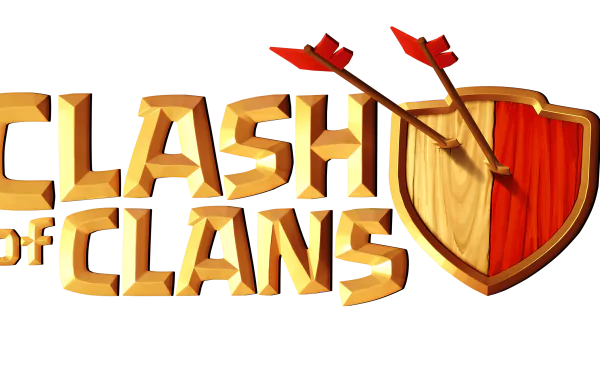 HD PC desktop wallpaper featuring the Clash of Clans logo with a wooden shield and red arrows, representing the popular video game.