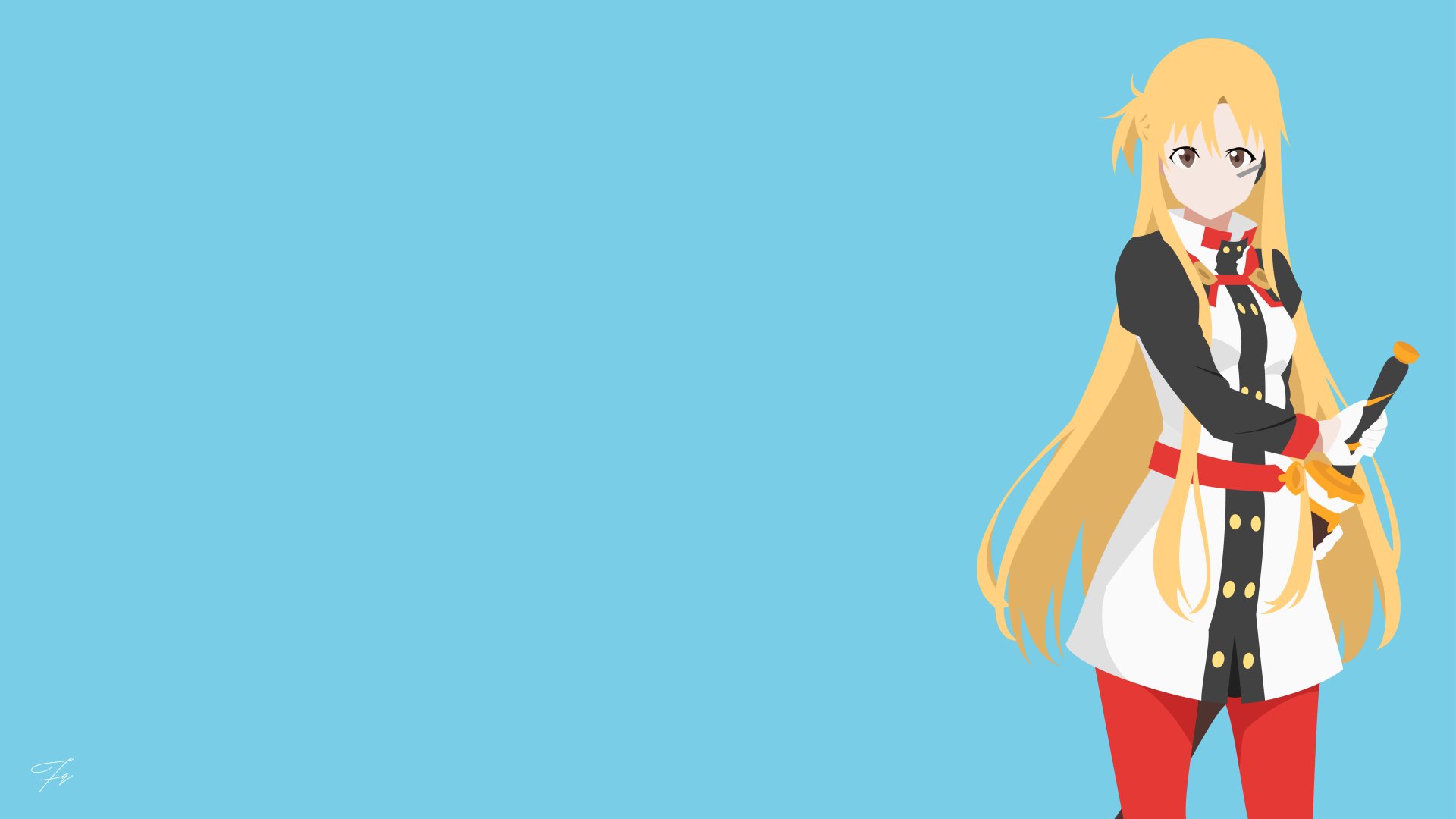 Asuna Yuuki from Sword Art Online Movie: Ordinal Scale stands with her sword against a bright blue background in this 4K Ultra HD anime desktop wallpaper.