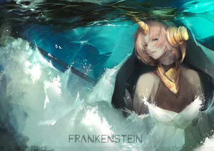 HD PC desktop wallpaper featuring Berserker of Black, Frankenstein from Fate/Apocrypha in an underwater scene with ethereal, dark anime-style artwork.