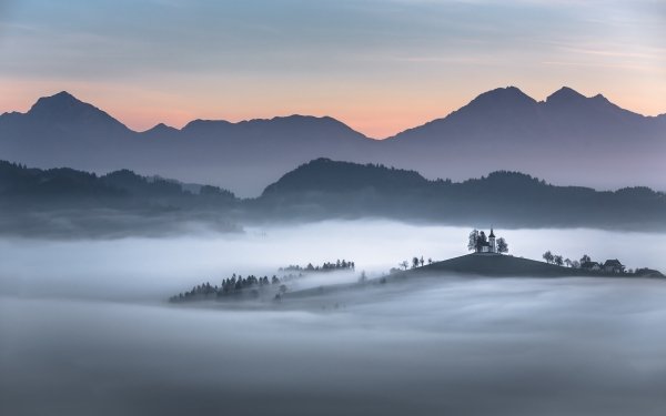 Religious Church Churches Fog Landscape Mountain HD Wallpaper | Background Image