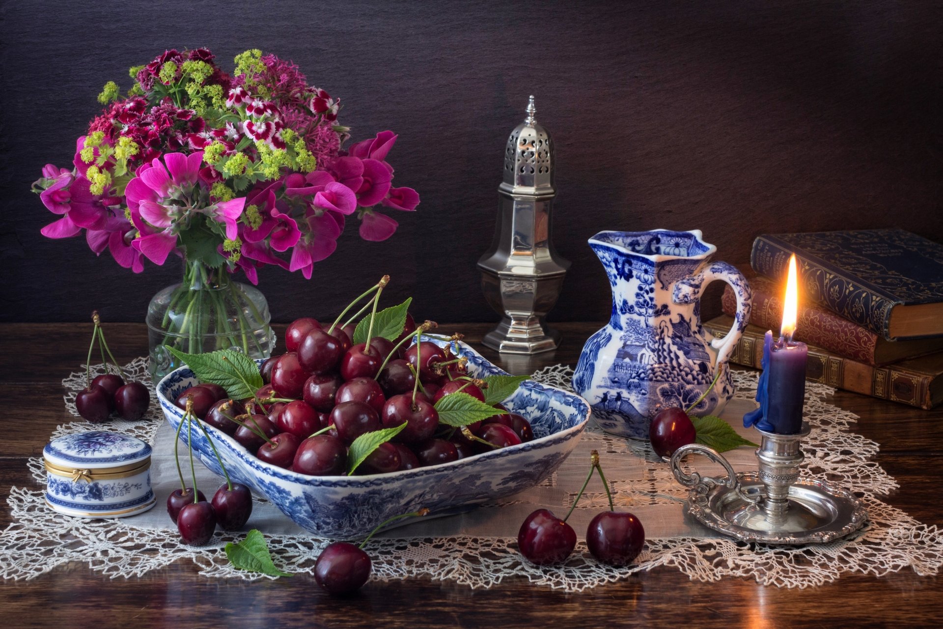 Radiant Cherry Still Life: Flowers, Candlelight & Fruit in 4K Ultra HD ...