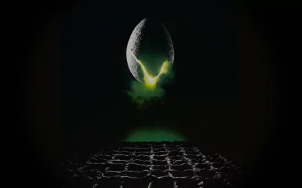 HD PC desktop wallpaper featuring a dark scene from the movie Alien, highlighting the iconic alien egg glowing ominously against a black background.