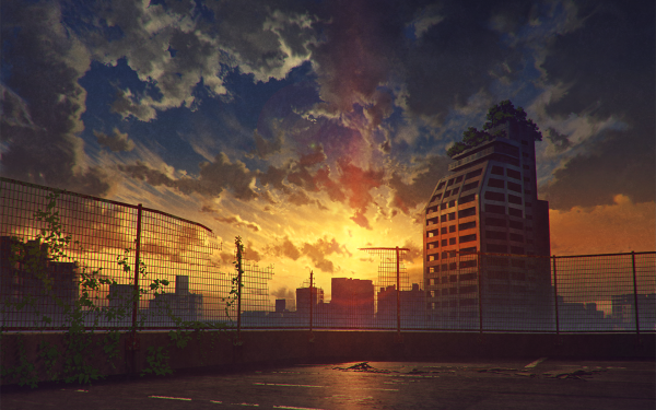 Anime Original Sunset City Sky HD Wallpaper | Background Image