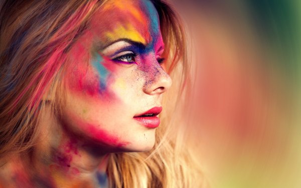 Women Artistic Colors Blonde Face Blue Eyes Lipstick HD Wallpaper | Background Image