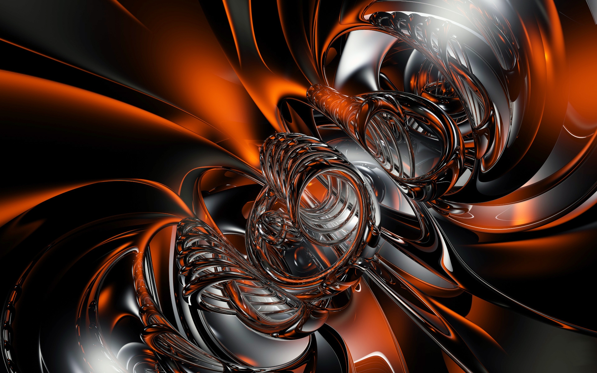 Download orange color silver swirl abstract fractal hd wallpaper