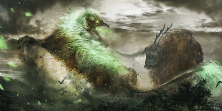 fight giant fantasy creature HD Desktop Wallpaper | Background Image
