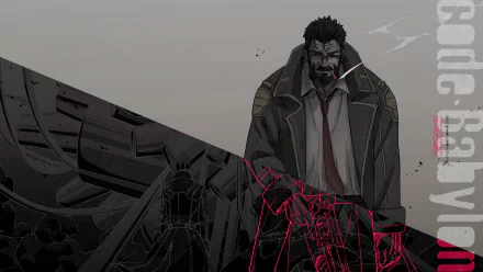 HD desktop wallpaper featuring Blitz Talker from the anime Re:Creators, depicted in a dark trench coat with a cigarette, set against a contrasting background with intricate designs.