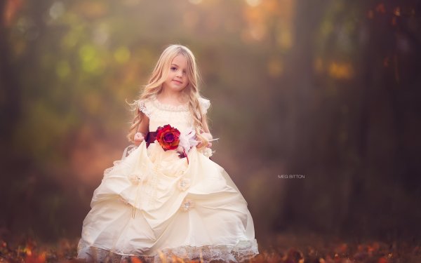 Photography Child Little Girl Rose Dress Cute Blonde Long Hair White Dress HD Wallpaper | Background Image