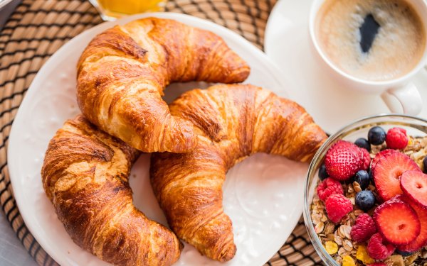 Food Breakfast Croissant Coffee Berry HD Wallpaper | Background Image