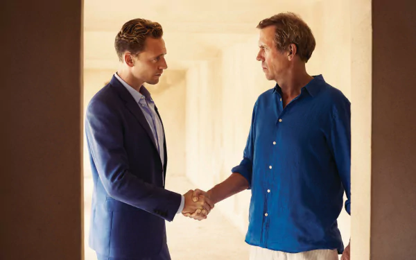 Hugh Laurie Tom Hiddleston TV Show The Night Manager handshake HD Desktop Wallpaper | Background Image