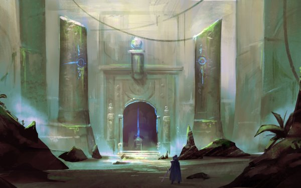 Fantasy Warrior Sword Gate Columns HD Wallpaper | Background Image