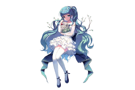 flower blue eyes thigh highs dress blue hair Anime Original HD Desktop Wallpaper | Background Image