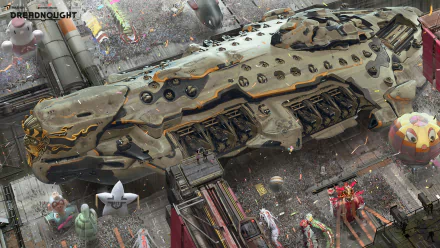 A sci-fi spaceship rests amidst a vibrant and chaotic scene, making for an engaging HD desktop wallpaper and background.