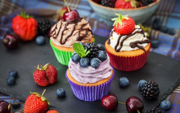 blueberry blackboard strawberry cherry berry fruit cream dessert sweets food cupcake HD Desktop Wallpaper | Background Image