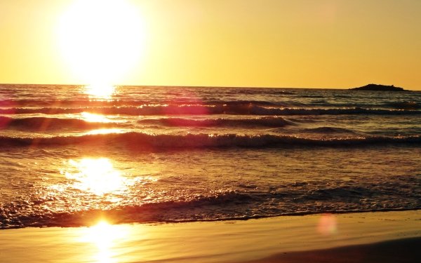 Earth Ocean Sea Sun Sunset Yellow Beach HD Wallpaper | Background Image