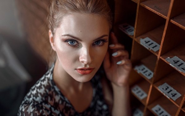 Women Carla Sonre Model Face Blue Eyes Lipstick HD Wallpaper | Background Image