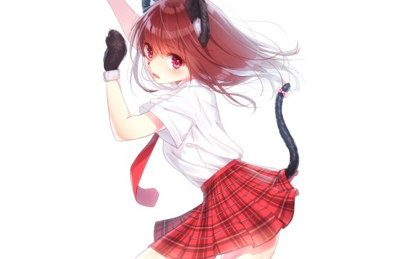 Anime Original Red Hair Red Eyes Glove Tail Nekomimi Shirt Uniform HD Wallpaper | Background Image
